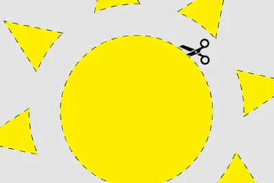 Gelbe Sonne wird mit Schere ausgeschnitten